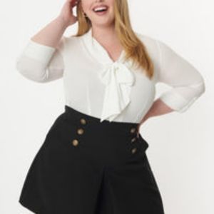 NWT Unique Vintage Plus Size White Bow Olivia Blouse